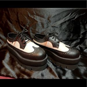 TUK Platform black and white wingtip creepers